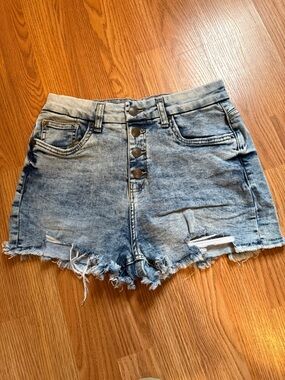 NOBO Light Blue Distressed Button-Front Denim Shorts